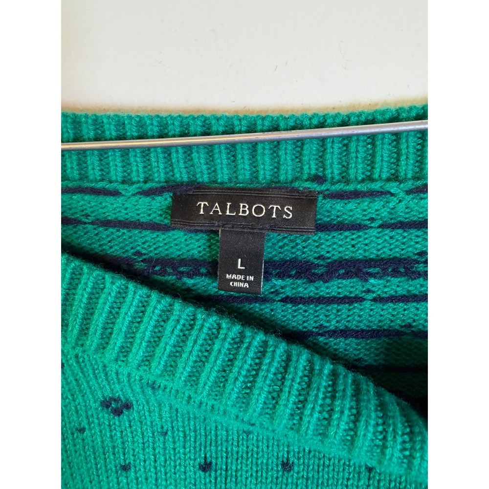 Talbots Womens Sweater Pine Tree Fair Isle Green Large - Picture 2 of 6
